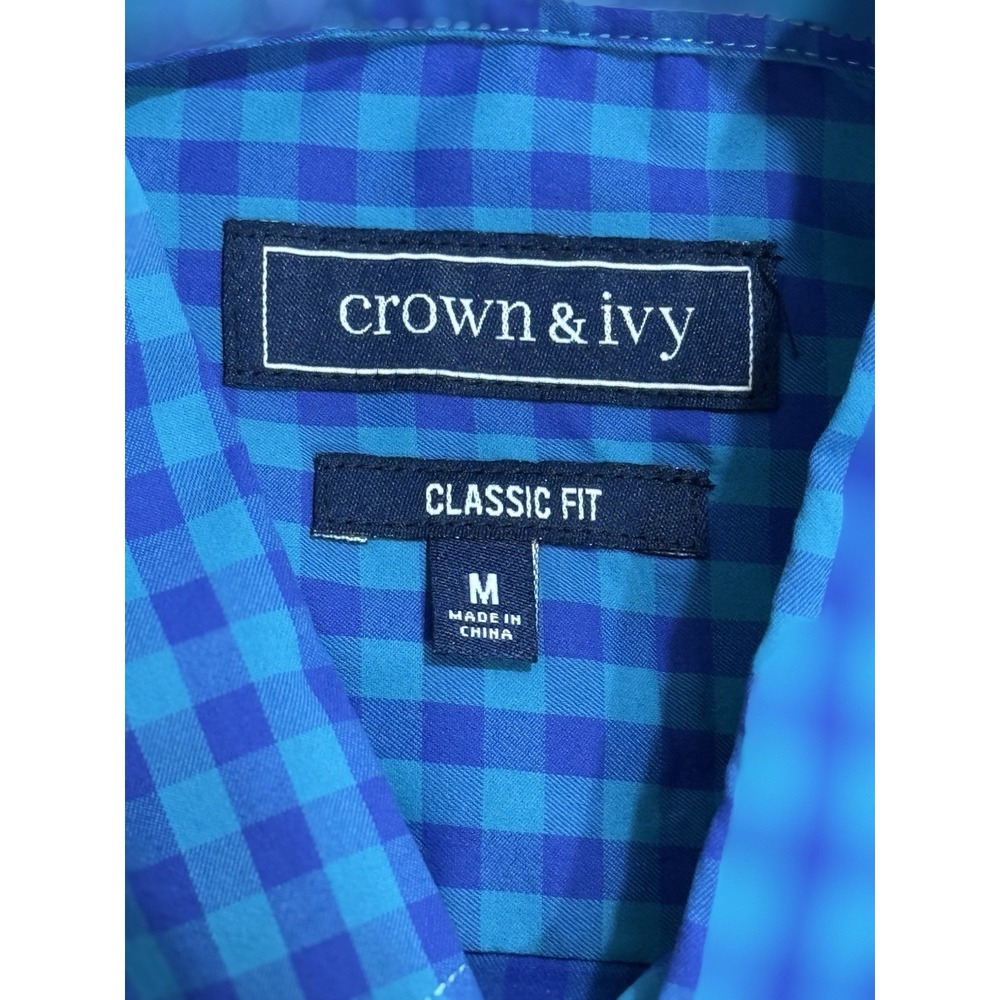 NWT Crown&Ivy Men's SzM Long Sleeve Button Down Shirt Blue‎ Plaid Cotton Spandex - Picture 13 of 16